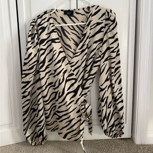 Vici Animal Print Wrap Blouse - Black and Cream